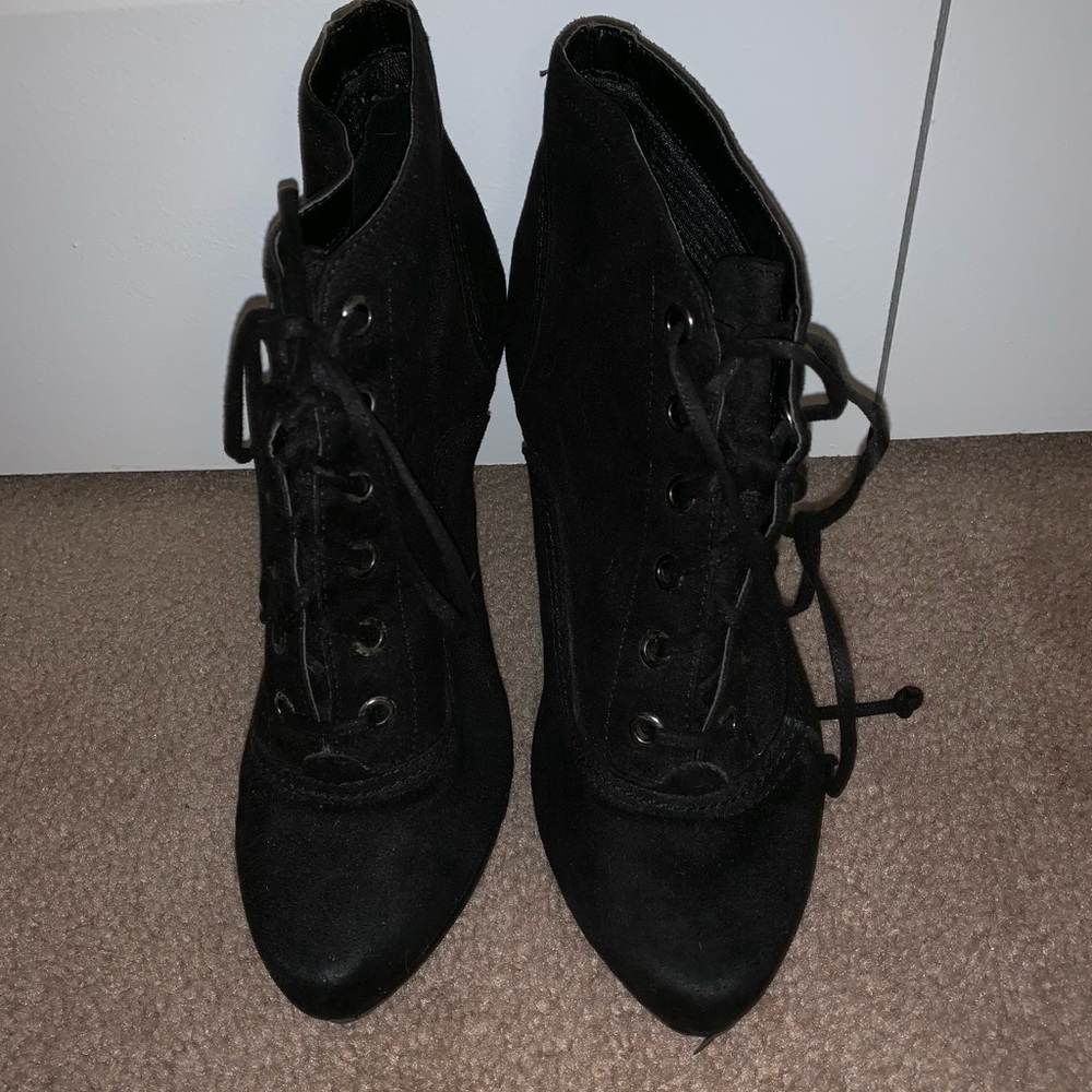 Black booties, suede